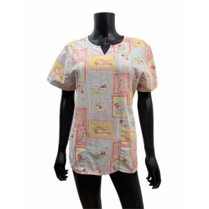Cherokee Studio Women Scrub Top Pastel Print Tie Back Short Sleeve Size‎ M